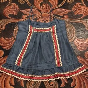 BCBGMAXAZRIA Silk Spaghetti Strap Ric Rac Blouse